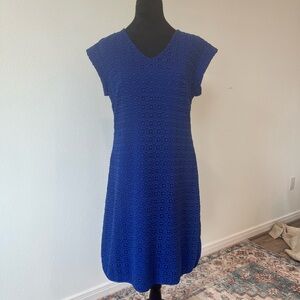 Kate Spade Blue A-Line Midi Dress with Flutter Cap Sleeves